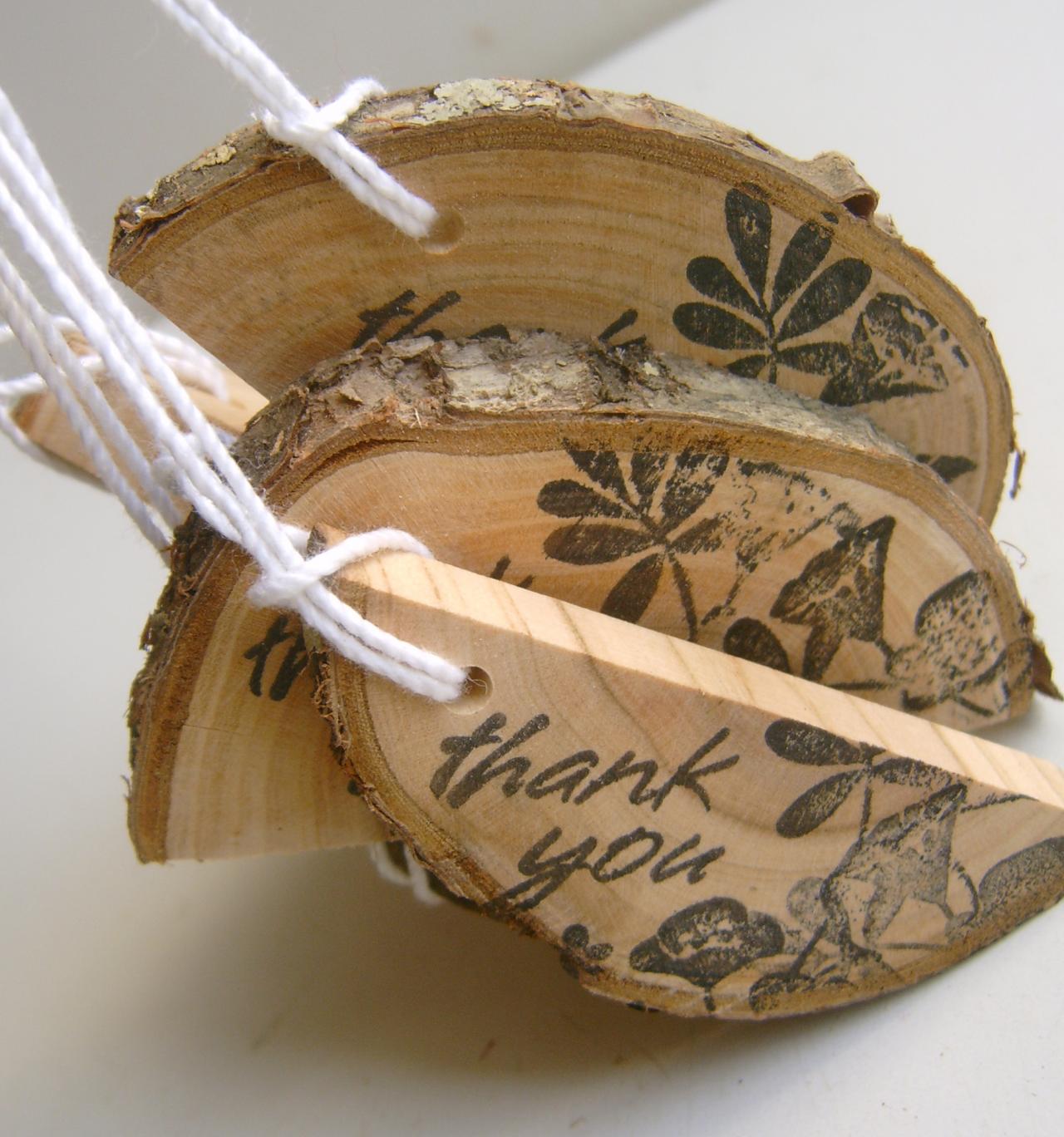 Rustic Wooden Thank You Hang Tags From Branch Slices 25