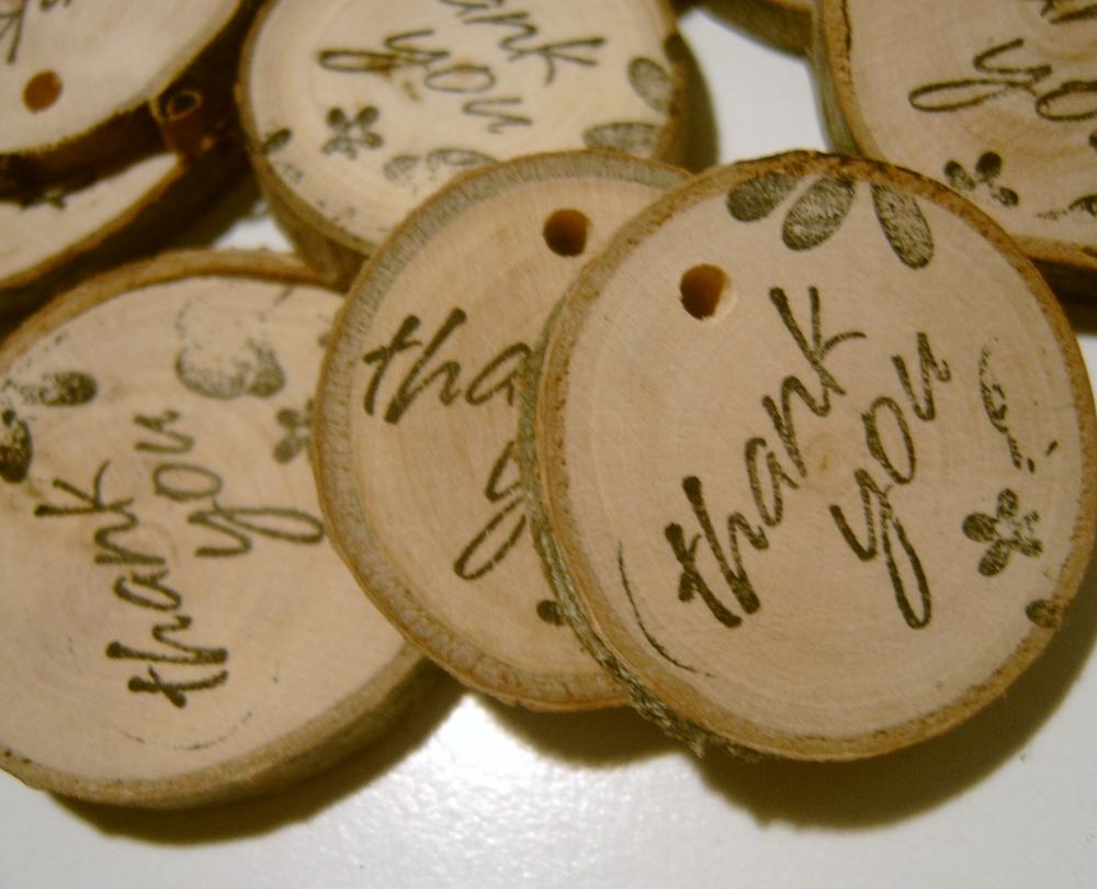100 Wooden Tree Branch Charms Thank You